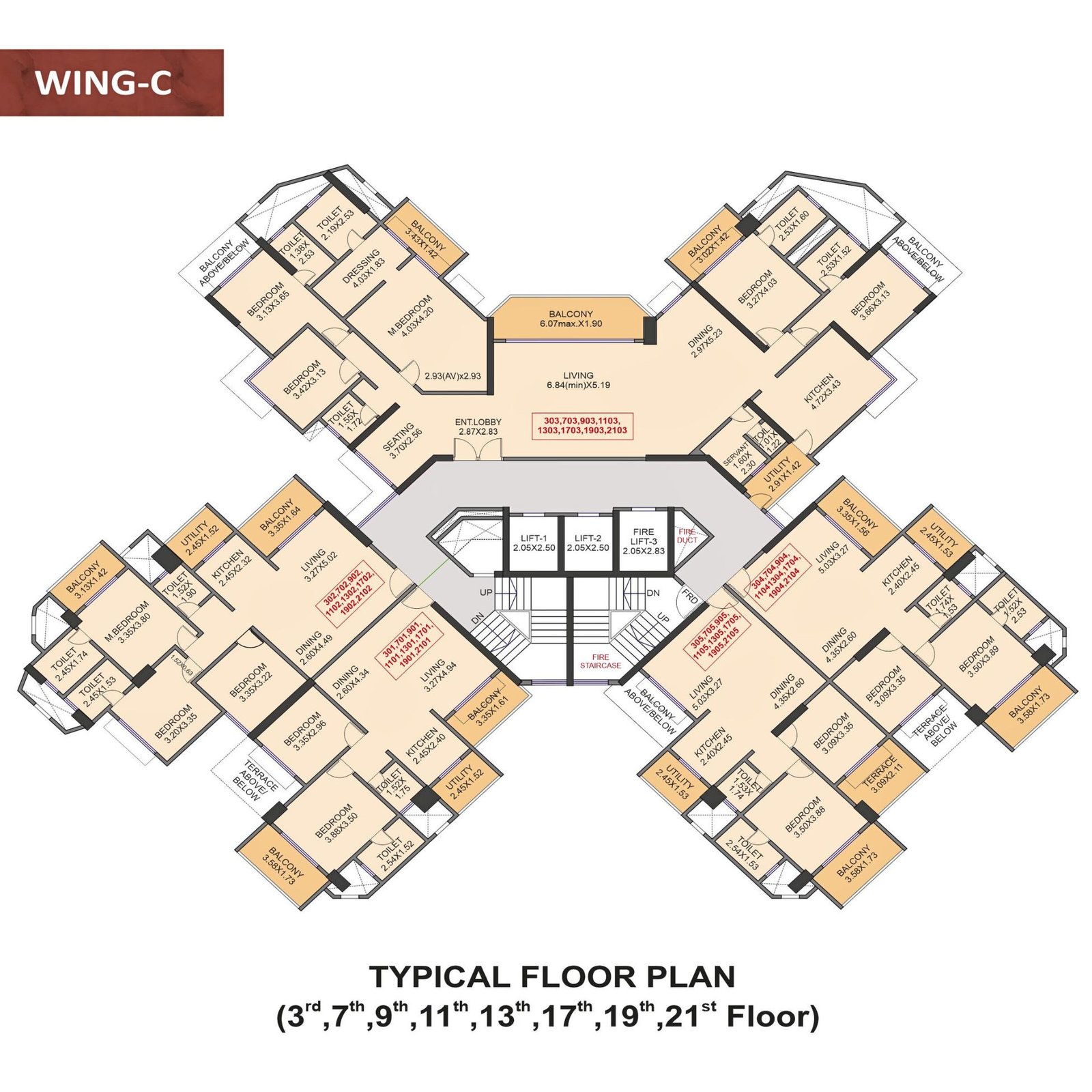 Venkatesh-Skydale-Floor-Plan-Wing-C-3rd-7th-9th-11th-13th-17th-19th-21st-Floor